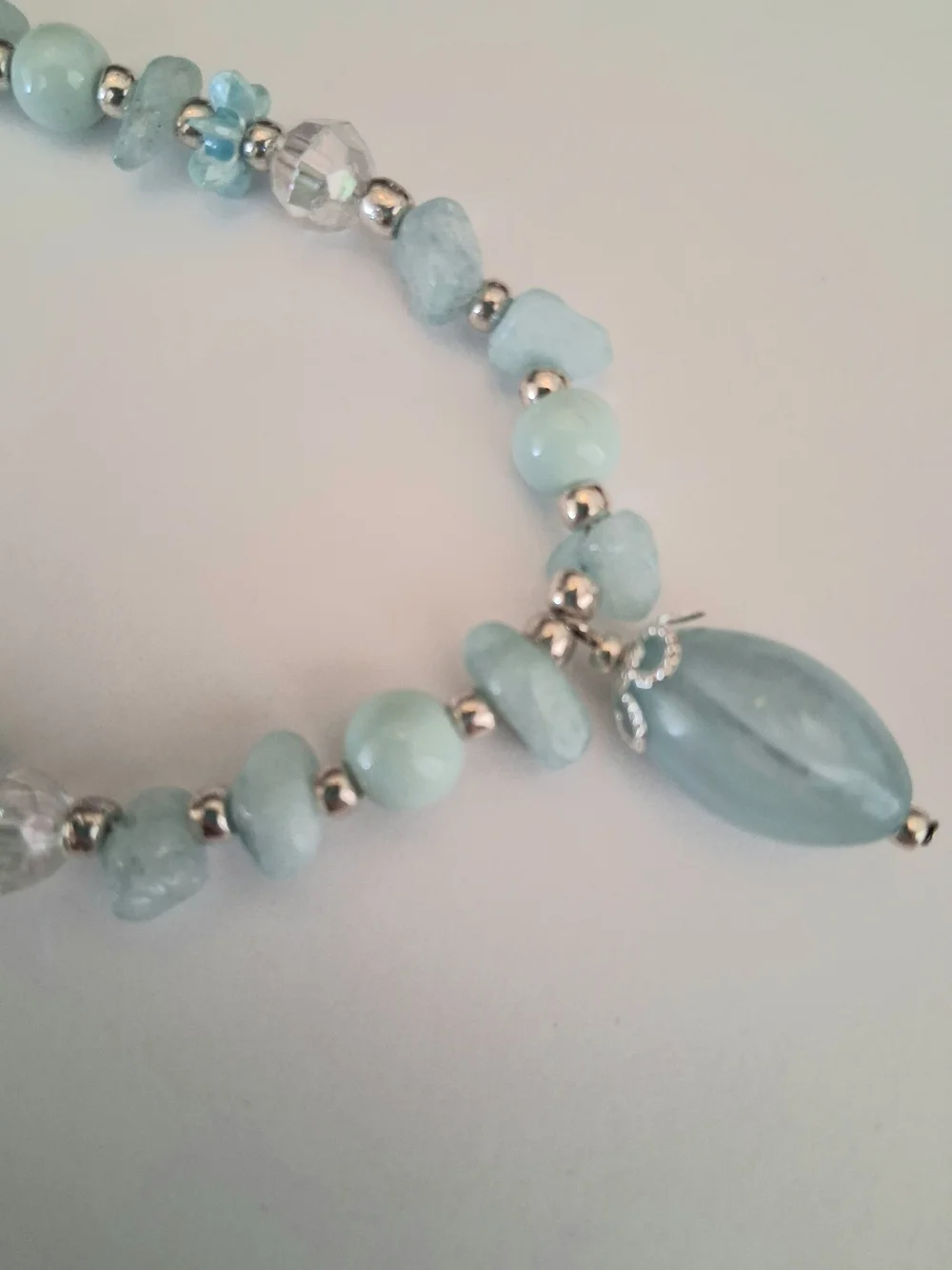 Aquamarine Beaded Phone Charm Strap - Handmade